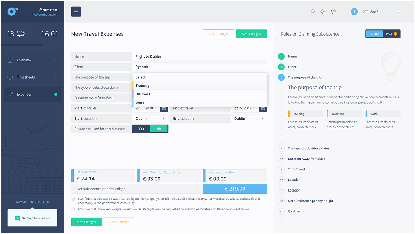 travel expenses screenshot